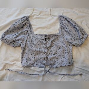 Rue21 Puff Sleeve Floral Blouse – Light Blue – Lace-Up Front – Size Small